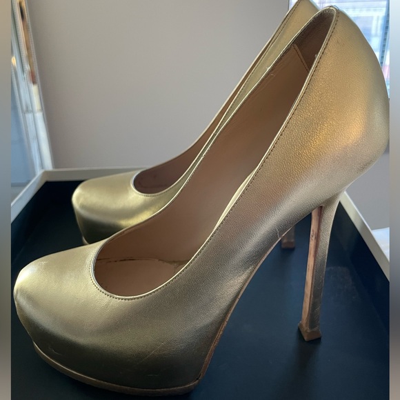 YSL TRIBTOO 105 PUMP GOLD- SIZE 38 - Picture 1 of 10
